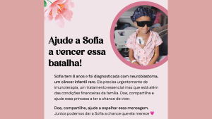Campanha solidária em Divinópolis busca garantir tratamento de Sofia, de 8 anos, contra o câncer