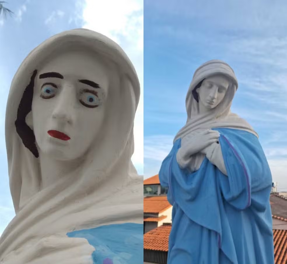 Imagens sacras de Carmo do Cajuru tem pinturas removidas após revolta; veja antes e depois