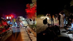 Batida entre três veículos deixa cinco feridos na BR-494, em Divinópolis