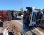 Caminhão com galinhas tomba e motorista morre na BR-262