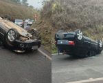 Carro capota na MG-050, no trevo do Icaraí, em Divinópolis