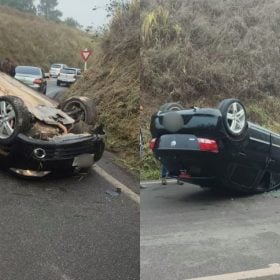 Carro capota na MG-050, no trevo do Icaraí, em Divinópolis