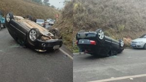 Carro capota na MG-050, no trevo do Icaraí, em Divinópolis