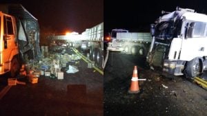 Engavetamento deixa mulher ferida e interdita BR-262, em Luz
