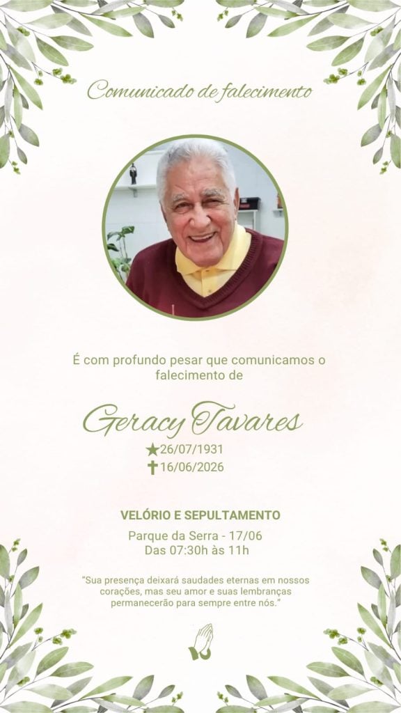 Nota de pesar: Geracy Tavares morre aos 94 anos e deixa saudades entre familiares e amigos