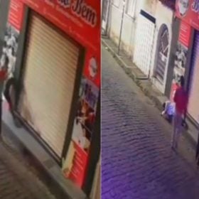 Homem tenta chutar porta de loja e leva tombo em Formiga