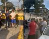 Manifestantes aguardam apresentação de suspeito de atropelamento na BR-494 na Delegacia de Divinópolis