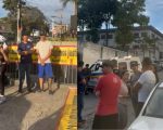 Manifestantes aguardam apresentação de suspeito de atropelamento na BR-494 na Delegacia de Divinópolis