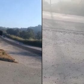 Motociclista alerta sobre pedras soltas na BR-494, em Divinópolis