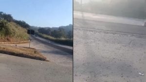 Motociclista alerta sobre pedras soltas na BR-494, em Divinópolis