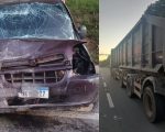 Motorista fica ferido após acidente entre carro e carreta na MG-050, em Pedra do Indaiá
