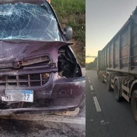 Motorista fica ferido após acidente entre carro e carreta na MG-050, em Pedra do Indaiá