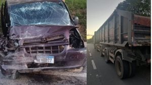Motorista fica ferido após acidente entre carro e carreta na MG-050, em Pedra do Indaiá