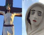 Pinturas em estátuas do Calvário em Carmo do Cajuru geram revolta em moradores