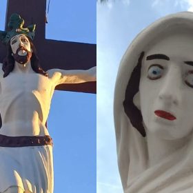 Pinturas em estátuas do Calvário em Carmo do Cajuru geram revolta em moradores