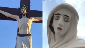 Pinturas em estátuas do Calvário em Carmo do Cajuru geram revolta em moradores
