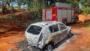 Carro pega fogo e é destruído por incêndio na zona rural de Formiga