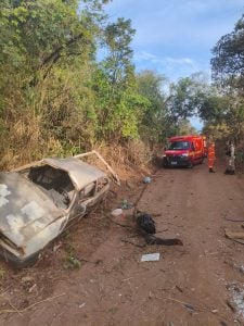 Motorista fica ferido após carro capotar e cair em barranco na MG-170, em Lagoa da Prata