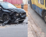 Colisão entre caminhonete e ônibus é registrada no Afonso Pena, em Divinópolis