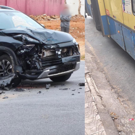 Colisão entre caminhonete e ônibus é registrada no Afonso Pena, em Divinópolis