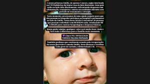Bebê transferida de Divinópolis está internada em BH e família pede ajuda para custear tratamento