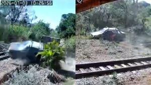 Carro 'voa' sobre linha férrea na zona rural de Divinópolis