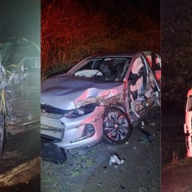 Acidente envolvendo caminhão, S10 e Onix na BR-354, em Arcos