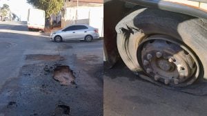 Ônibus com trabalhadores cai em buraco causado por vazamento em Divinópolis