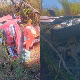 Idoso cochila ao volante e carro cai em ribanceira na BR-354, em Formiga