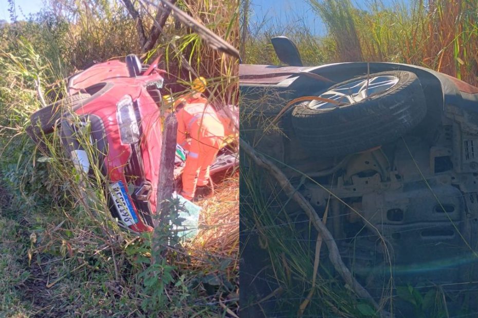 Idoso cochila ao volante e carro cai em ribanceira na BR-354, em Formiga