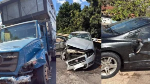 Acidente entre caminhonete, carro e caminhão na MG-050, em Itaúna