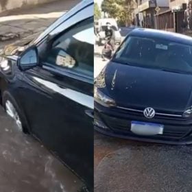 Adutora da Copasa rompe e carro cai em buraco no Planalto, em Divinópolis