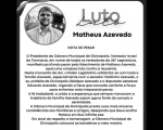 Nota de pesar por Matheus Azevedo divulgada pela Câmara Municipal de Divinópolis