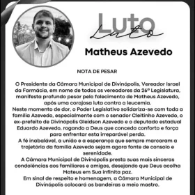 Nota de pesar por Matheus Azevedo divulgada pela Câmara Municipal de Divinópolis