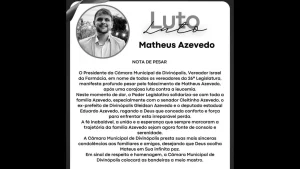 Nota de pesar por Matheus Azevedo divulgada pela Câmara Municipal de Divinópolis