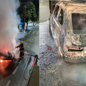 Carro pega fogo no Centro de Arcos