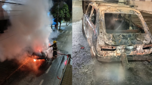 Carro pega fogo no Centro de Arcos