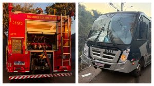 Acidente entre caminhão do Corpo de Bombeiros e ônibus em Belo Horizonte deixa quatro feridos