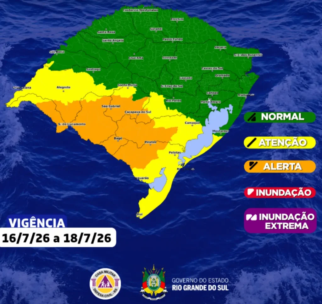 Defesa Civil do RS alerta para possibilidade de tornado entre sexta e s&aacute;bado