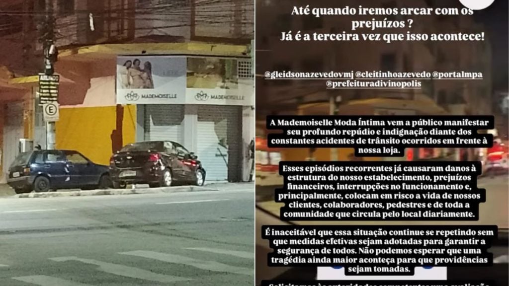 Dona de loja desabafa ap&oacute;s carro atingir fachada em Divin&oacute;polis