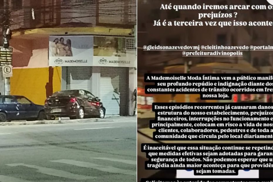 Dona de loja desabafa ap&oacute;s carro atingir fachada em Divin&oacute;polis