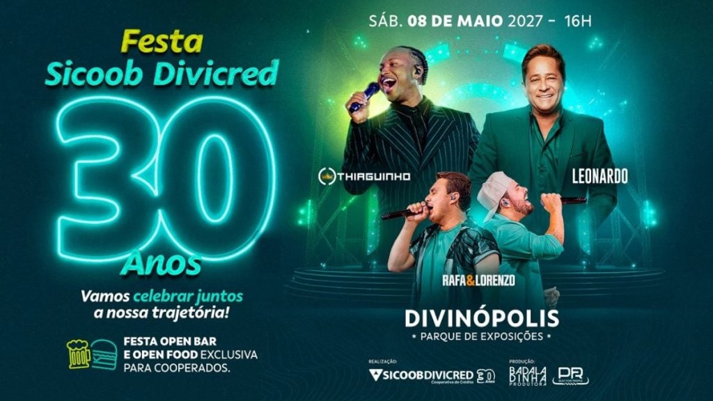 Sicoob Divicred anuncia festa de 30 anos com shows de Thiaguinho e Leonardo