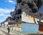 Corpo de Bombeiros realiza rescaldo após incêndio em indústria de Perdigão