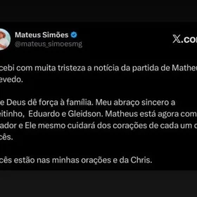 Mateus Simões lamenta morte de Matheus Azevedo em publicação nas redes sociais