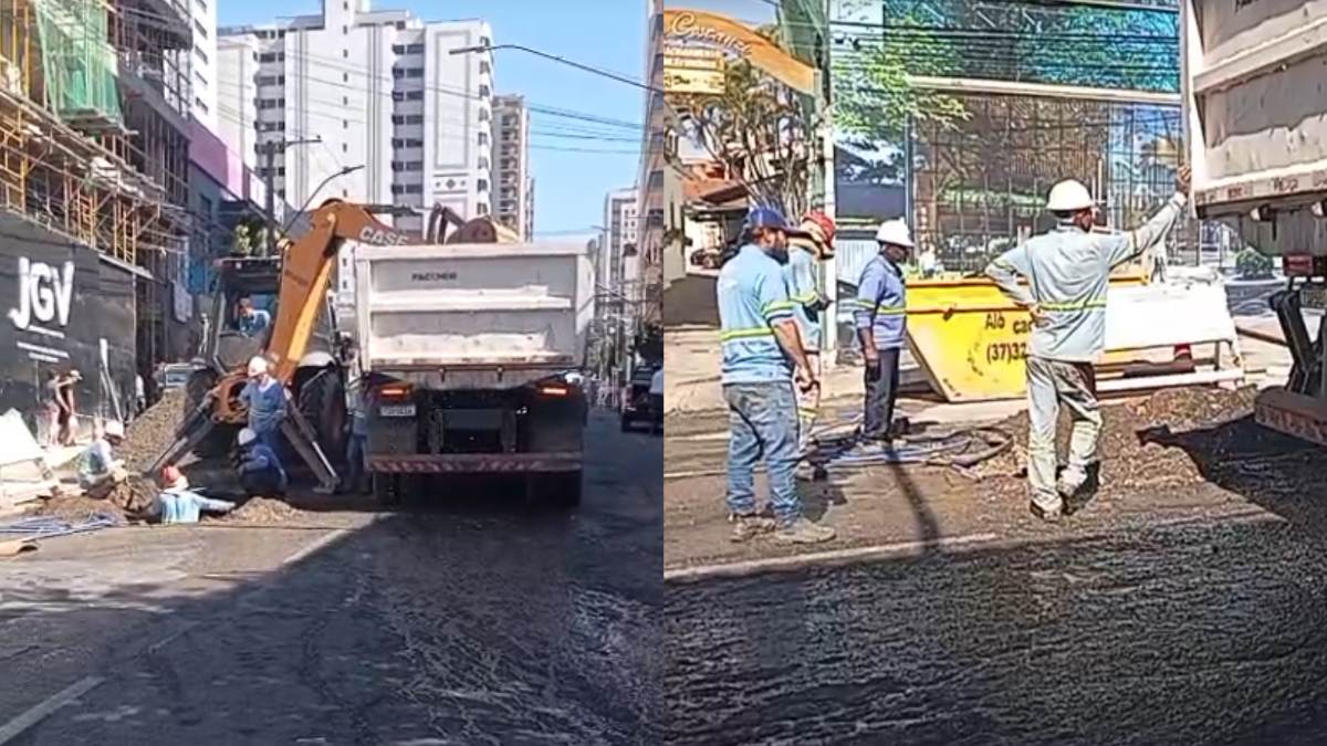 Obra da Copasa fecha rua Rio de Janeiro, no Centro de Divin&oacute;polis