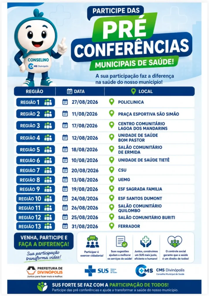 Divin&oacute;polis realiza Pr&eacute;-Confer&ecirc;ncias Municipais de Sa&uacute;de em agosto de 2026