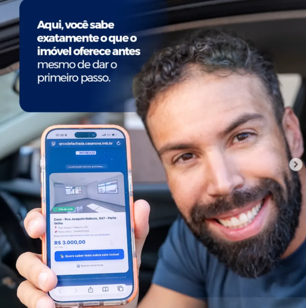 Cliente utiliza o QR Code do Im&oacute;vel Casa Nova para consultar informa&ccedil;&otilde;es de im&oacute;vel em Divin&oacute;polis.