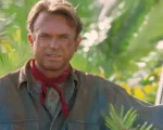 Sam Neill, astro de Jurassic Park, durante evento de divulgação do filme.