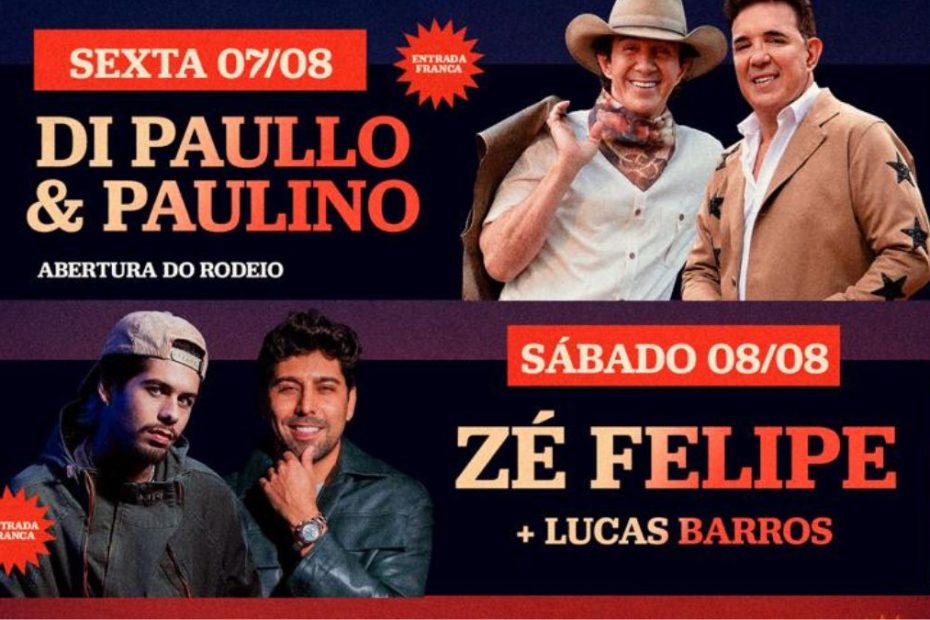 São Gonçalo do Pará Rodeio Show terá shows gratuitos de Zé Felipe e Di Paullo & Paulino