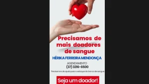 Campanha de doação de sangue pede novos doadores para reforçar estoque do banco de sangue.